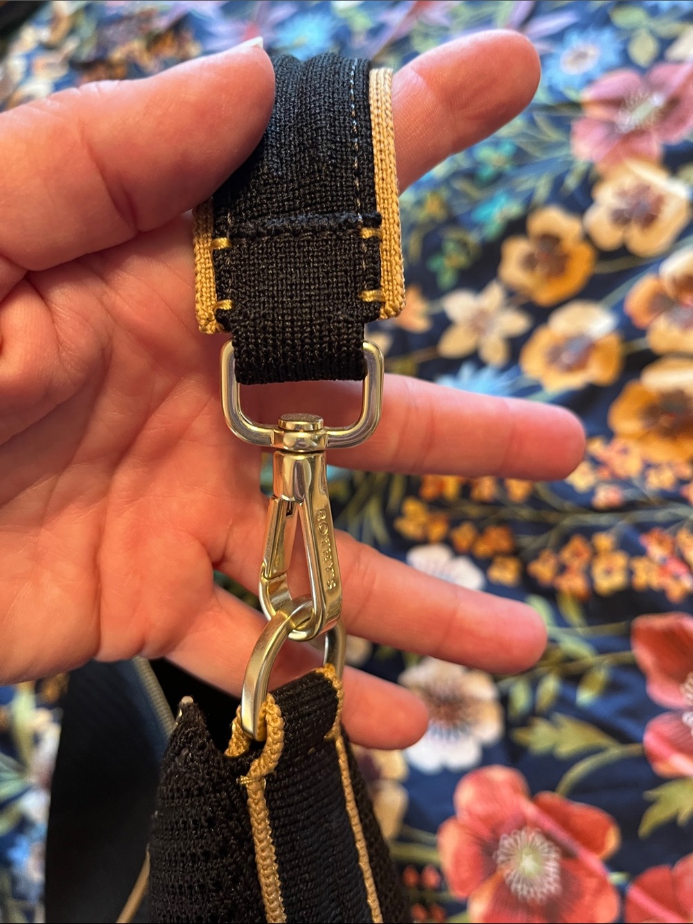 Rothy's Black Crescent Shoulder Bag with Tan Strap - Picture 6 of 7